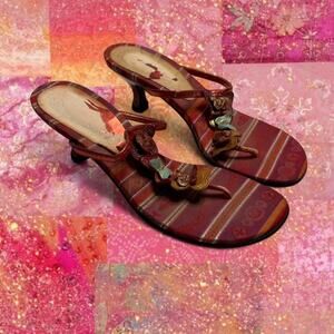 Red Tropical Summer Y2K 2000s Vintage Kitten Heels butterfly charms size 7